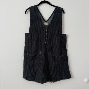 Free People We The Free Black Pinstripe Button-Front Jumpsuit Size M
